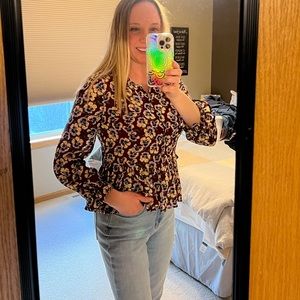 Madewell floral peplum button down semi-sheer blouse